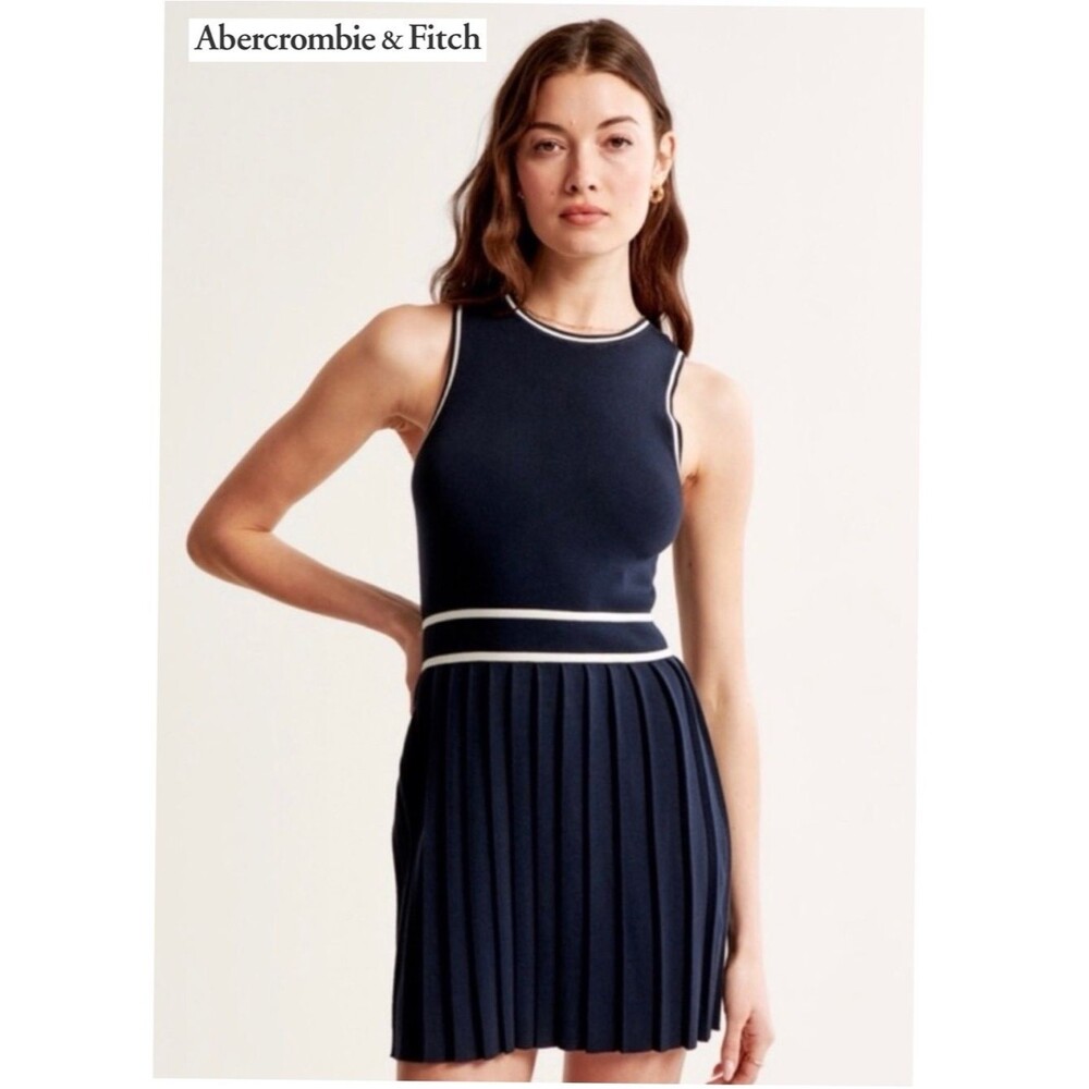 Abercrombie & Fitch NWT Navy Pleated Tennis Mini Dress Small Preppy Sporty Knit